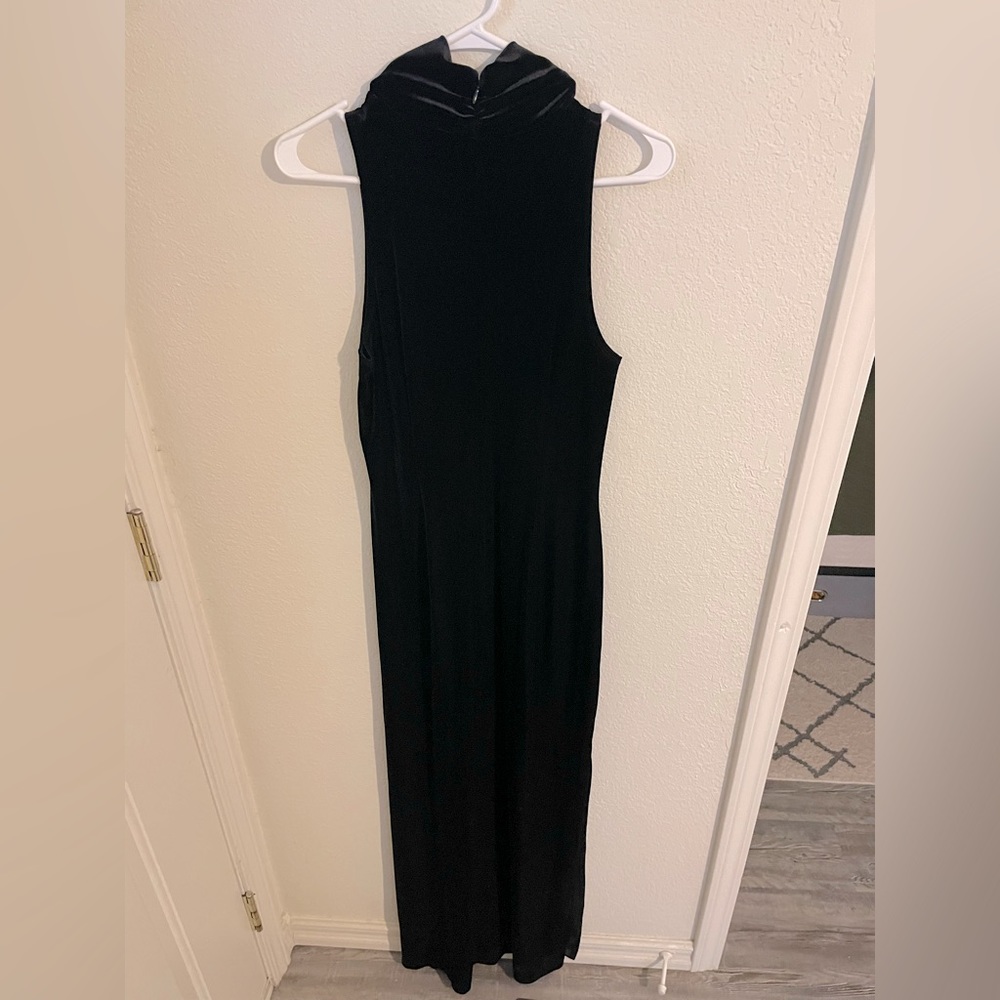CATO Black Velvet Halter Mock Neck Maxi Slit Dress. Size Medium